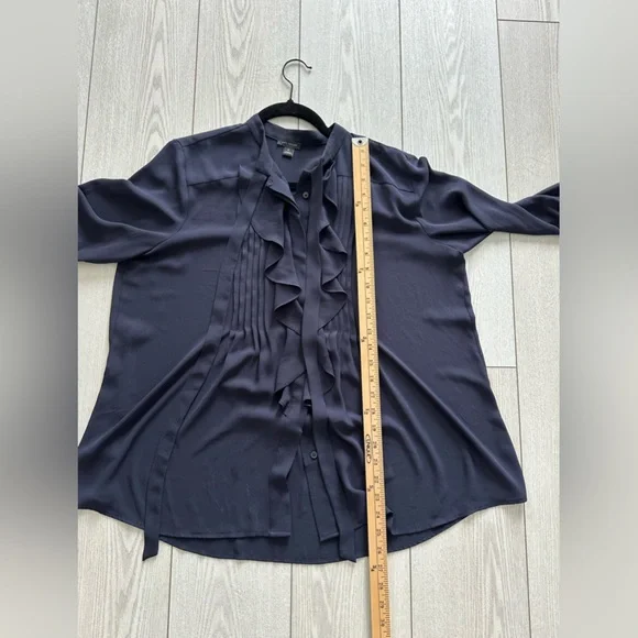 Ann Taylor Navy Ruffle Tie-Neck Blouse - Picture 7 of 7